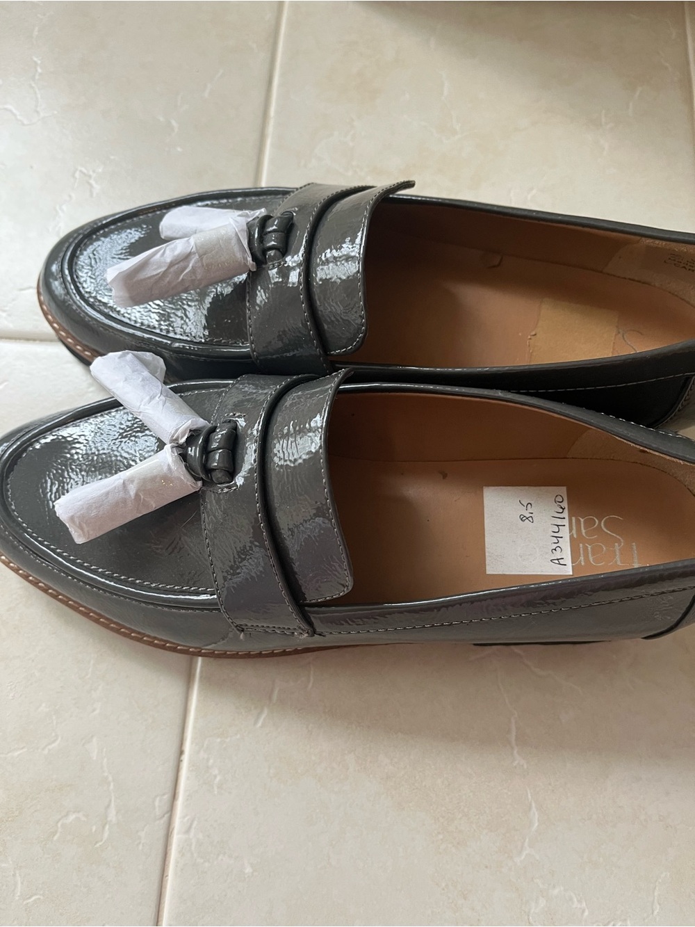 Franco Sarto Women’s Patent Gray Tassel Loafers